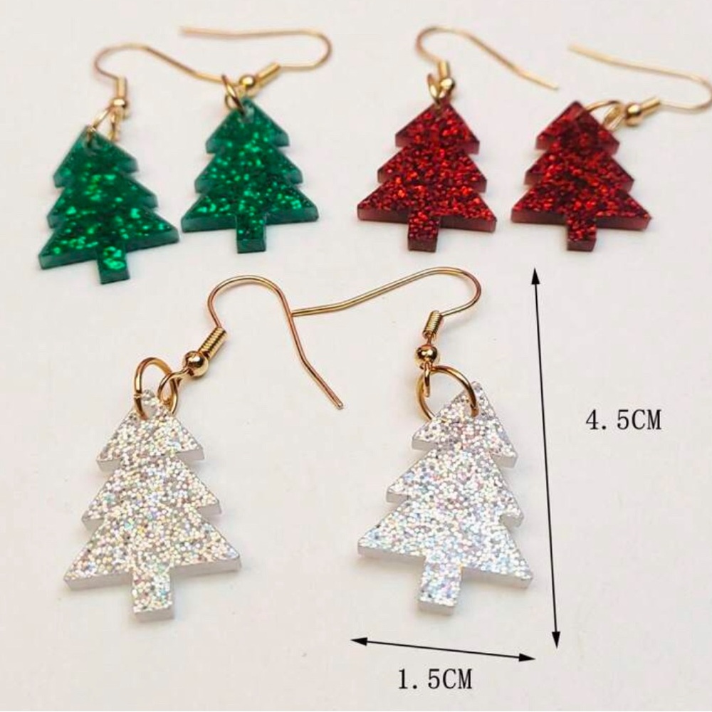 3 pair glitter Christmas tree earrings - Picture 3 of 3